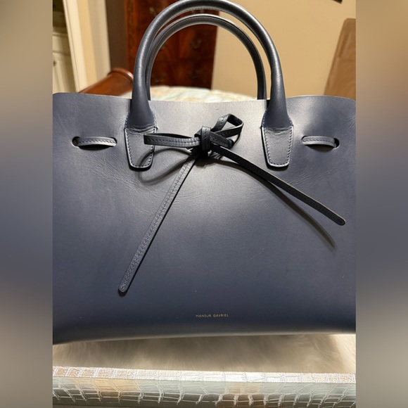 New! Mansur Gavriel Blue Leather Bow Front Tote Bag